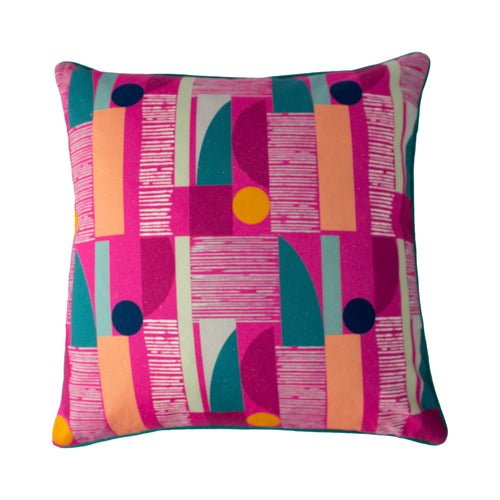 Abstract Pink Cushions - Barcelona Art Deco Cushion Cover Fuchsia Paoletti