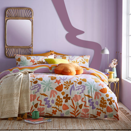 Floral Orange Bedding - Amelie Printed Abstract Floral Duvet Cover Set Orange/Lilac furn.