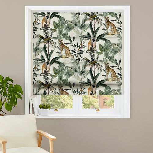 Floral Green M2M - Kibale Animals Neutral Made to Measure Roman Blinds Evans Lichfield