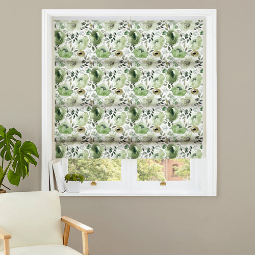 Floral Green M2M - Peony + Delphinium Olive Floral Made to Measure Roman Blinds Evans Lichfield