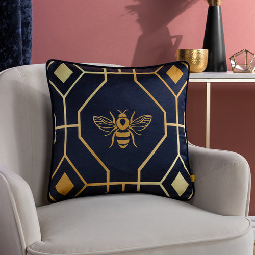 Geometric Blue Cushions - Bee Deco Geometric Cushion Cover Navy furn.