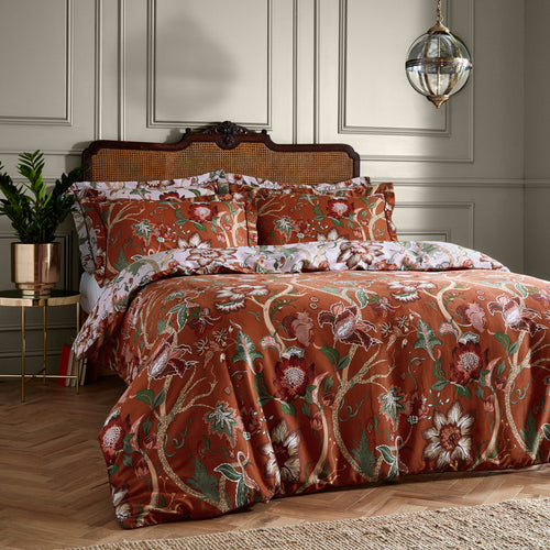 Floral Red Bedding - Botanist 200TC 100% Cotton Sateen Duvet Cover Set Russet Paoletti