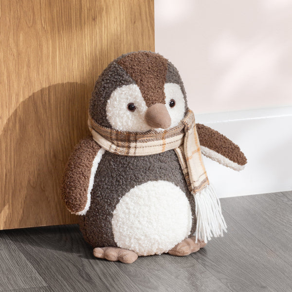Boucle Penguin Grey Door Stop | Warm Grey Accessories | Paoletti