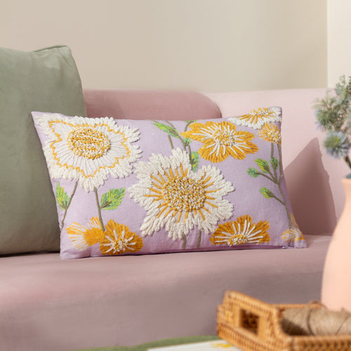 Floral Purple Cushions - Chrysantha Floral Embroidered Cushion Cover Lilac Wylder