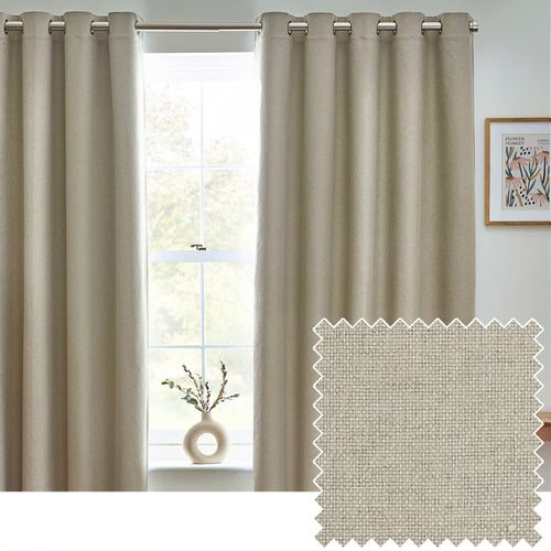Plain Beige Curtains - Dawn 100% Blackout Thermal Eyelet Curtains Natural furn.