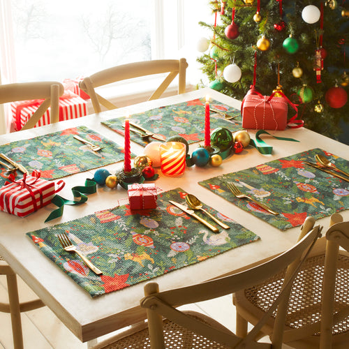 Abstract Green Accessories - Deck The Halls Set of 4 Christmas Festive Placemats Green furn.