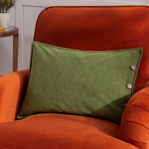Plain Green Cushions - Effron Washed Velvet Cushion Cover Olive furn.