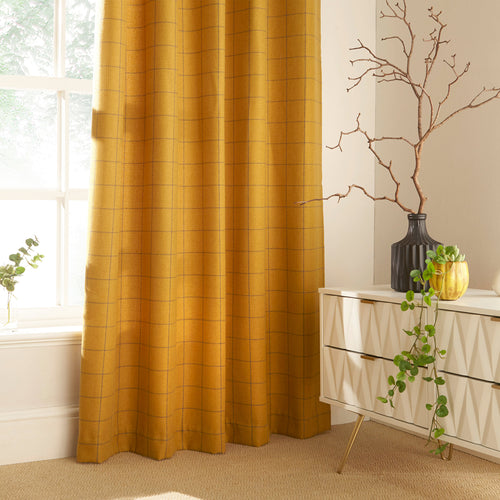 Check Yellow Curtains - Ellis Windowpane Check Eyelet Curtains Ochre furn.