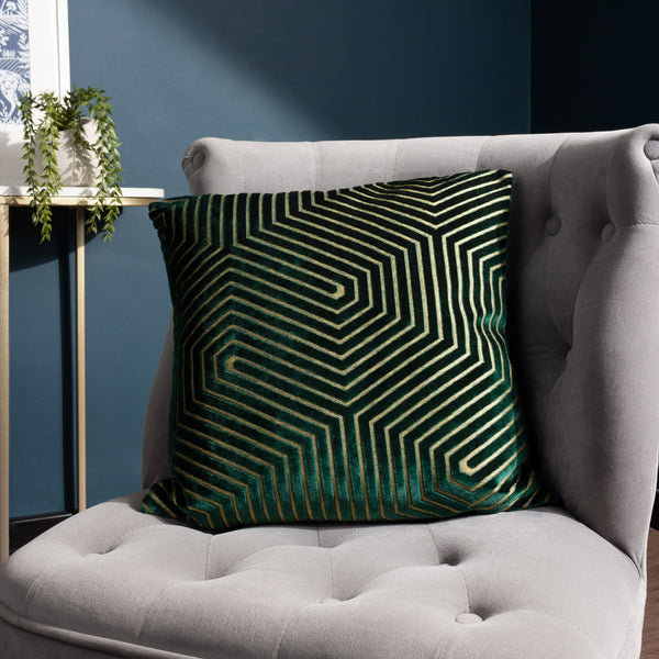 Evoke Green Cut Velvet Cushion Cover Emerald Cushions Paoletti furn