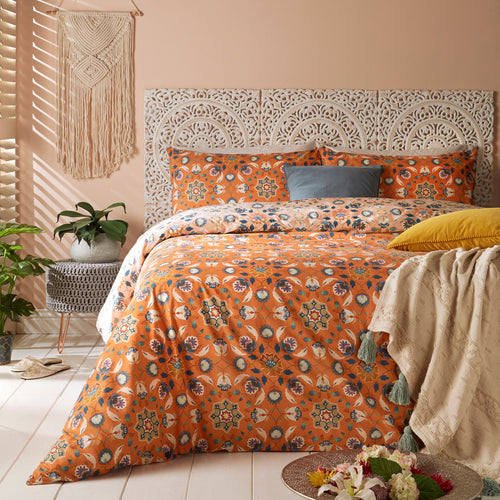 Floral Orange Bedding - Folk Flora  Floral Duvet Cover Set Orange furn.