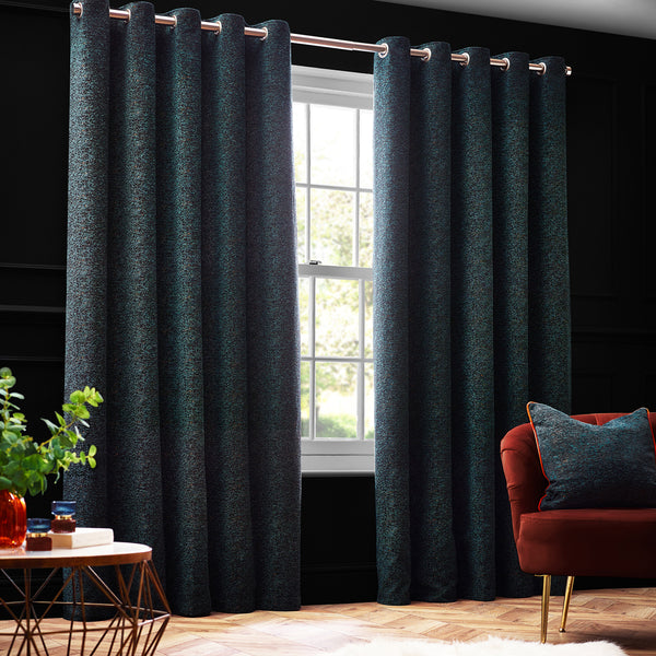 Paoletti Verona Ringtop Eyelet Curtains - Emerald Green, 117x137 Cm, Crushed Velvet, Room Darkening - View #13