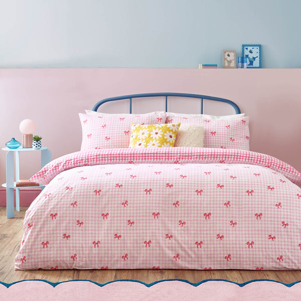 Gingham Bows Pink Printed Duvet Cover Set Pink Bedding Heya