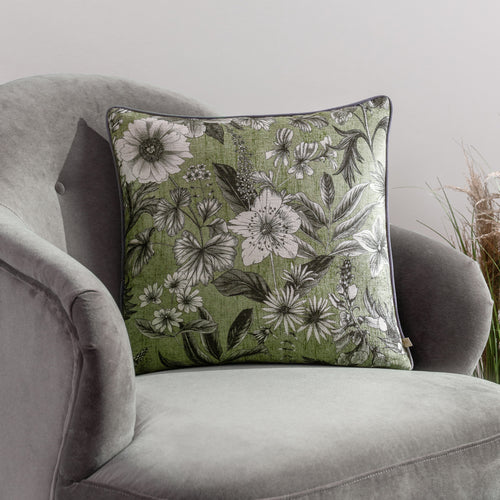 Floral Green Cushions - Harlington Botany Floral Piped Cushion Cover Moss Wylder