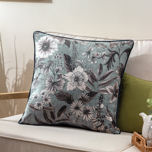Floral Blue Cushions - Harlington Botany Floral Piped Cushion Cover Petrol Wylder
