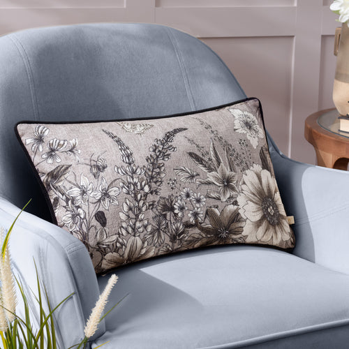 Floral Beige Cushions - Harlington Gardenia Floral Piped Cushion Cover Sepia Wylder