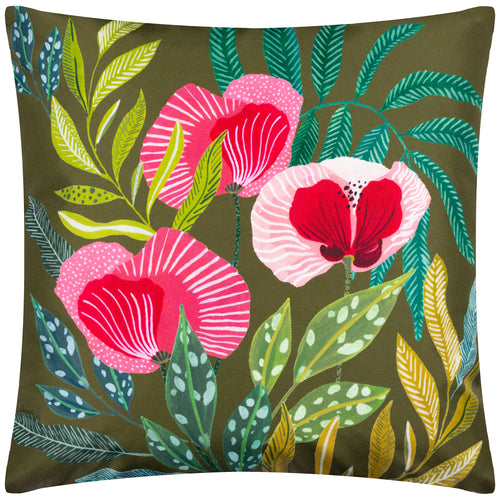 Floral Green Cushions - House of Bloom Poppy Outdoor Cushion Cover Olive Wylder