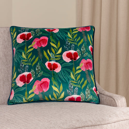 Floral Blue Cushions - House of Bloom Poppy Cushion Cover Teal Wylder
