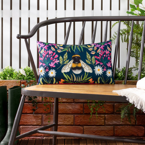 Animal Blue Cushions - House of Bloom Zinnia Bee Rectangular Outdoor Cushion Cover Navy Wylder