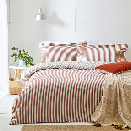Striped Red Bedding - Hebden Mélange Stripe 100% Cotton Duvet Cover Set Pecan Yard