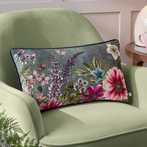 Floral Blue Cushions - Hidcote Manor Evelyn Floral Cushion Cover Petrol Wylder