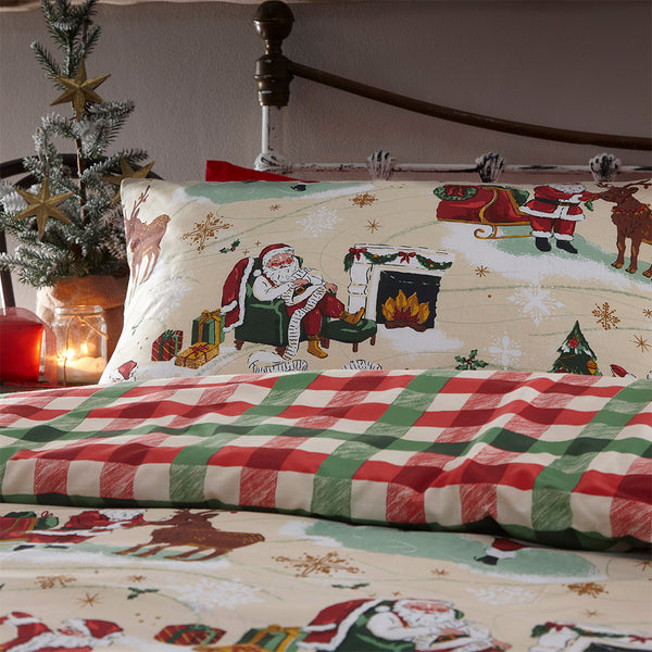 Jolly Santa Red Christmas Duvet Cover Set Cream/Red Bedding
