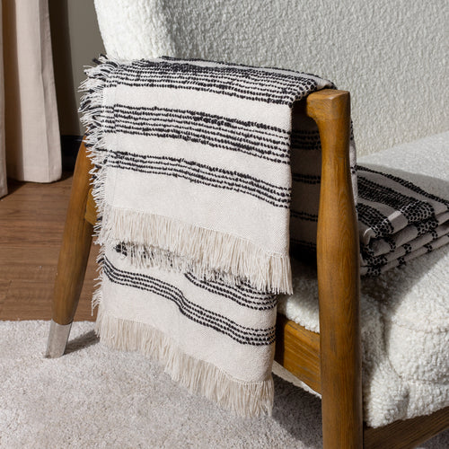 Striped Beige Throws - Jour Woven Fringed Throw Natural HÖEM