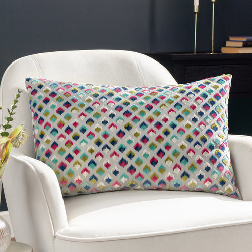 Geometric Grey Cushions - Lexington  Cushion Cover Grey/Pink Paoletti