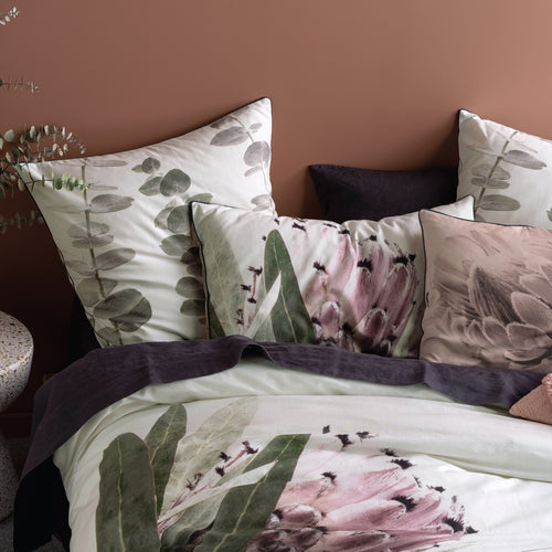 Floral Cream Bedding - Alice Grandiflora Pillowcase Ivory/Green Linen House