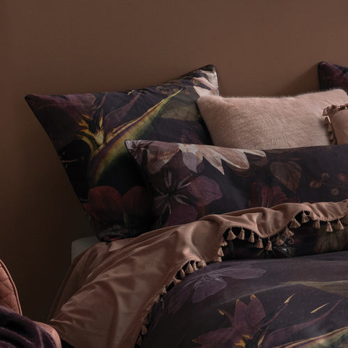 Floral Purple Bedding - Neve Dark Floral 100% Cotton Duvet Cover Set Plum Linen House