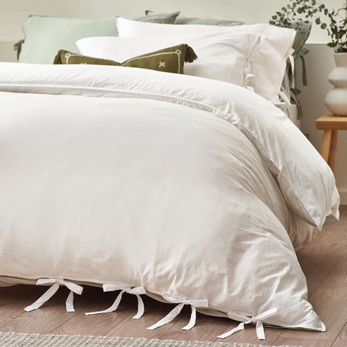Plain White Bedding - Mallow Bow Tie Duvet Cover Set Warm White Yard