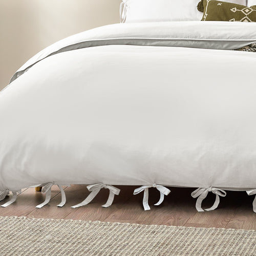 Plain White Bedding - Mallow Bow Tie Duvet Cover Set Warm White Yard
