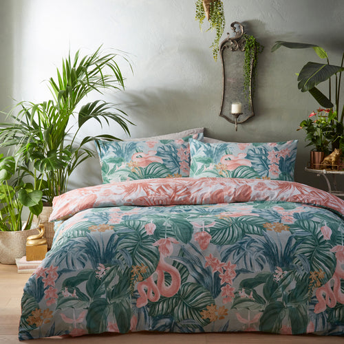 Jungle Green Bedding - Medinilla Tropical Duvet Cover Set Sage/Blush furn.