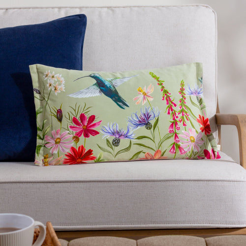 Animal Multi Cushions - Nectar Garden Hummingbird Velvet Cushion Cover Multicolour Wylder