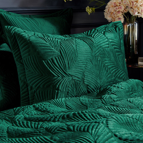 Jungle Green Bedding - Palmeria Quilted Velvet Pillowcase Emerald Paoletti