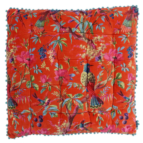 Floral Orange Cushions - Paradise Velvet Floor Floor Cushions Orange Paoletti