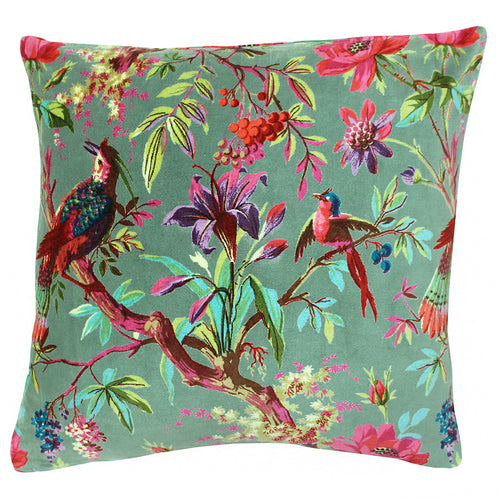 Floral Green Cushions - Paradise Velvet  Cushion Cover Mineral Paoletti