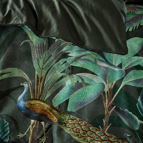 Peacock Jungle 100% Cotton Duvet Set, Green.