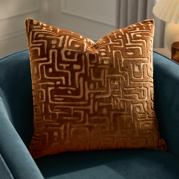 Soren Orange Cut Velvet Cushion Cover | Copper Cushions | Hoem