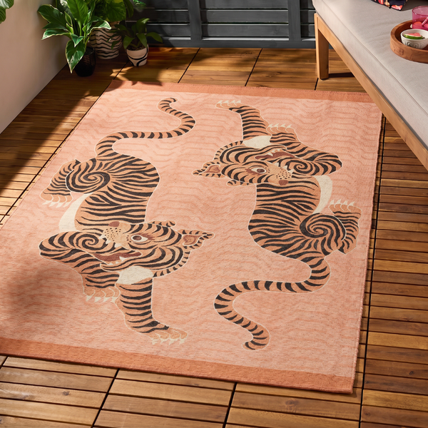 Tibetan Tiger Pink 120x170cm Outdoor Washable Rug | Coral Rugs Tibetan Tiger Pink 120x170cm Outdoor Washable Rug | Coral Rugs