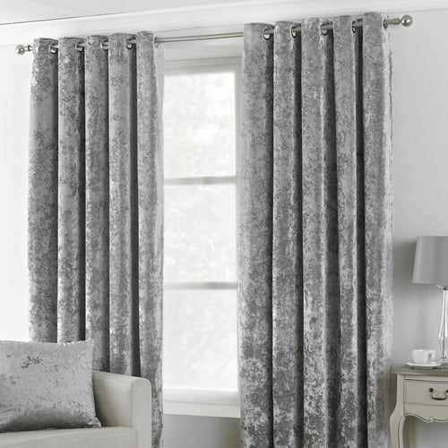  Grey Curtains - Verona Crushed Velvet Eyelet Curtains Silver Paoletti