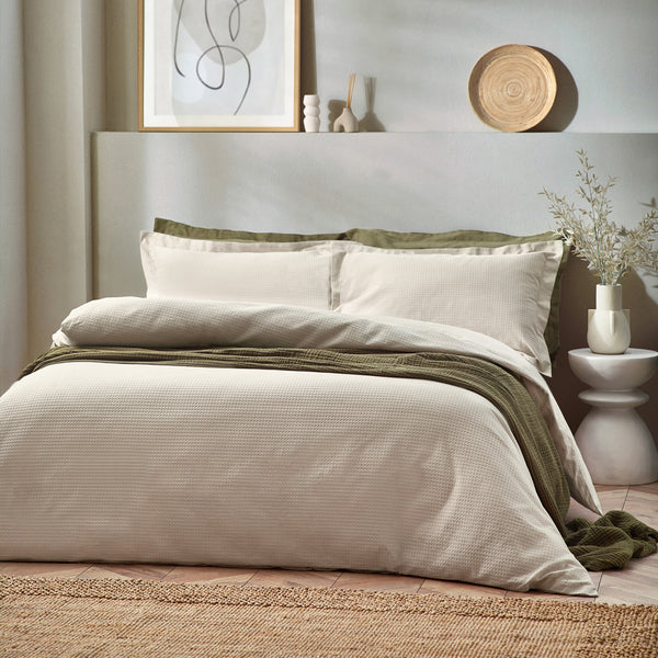 Waffle Beige Textured 100% Cotton Duvet Cover Set Linen Bedding