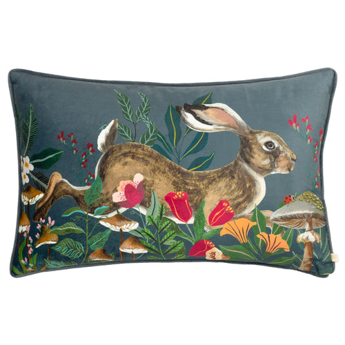 Animal Blue Cushions - Wild Garden Leaping Hare Cushion Cover Navy Wylder