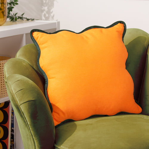 Plain Orange Cushions - Wiggle Velvet Reversible Ready Filled Cushion Orange/Green heya home