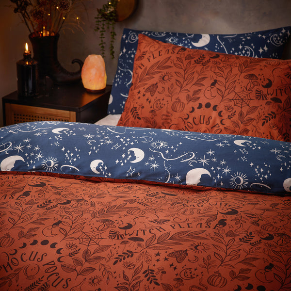 Witchy Vibes Orange Duvet Cover Set Rust Bedding furn.