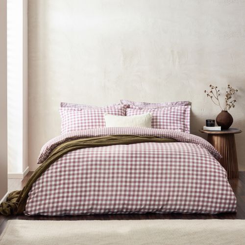 Purple checked cotton bedding set