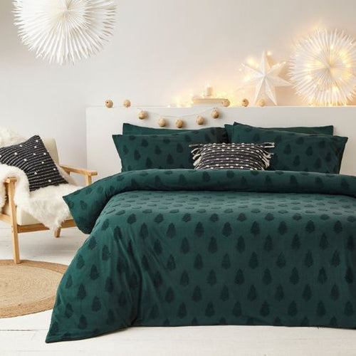 Tufted Christmas tree duvet cover set in dark green