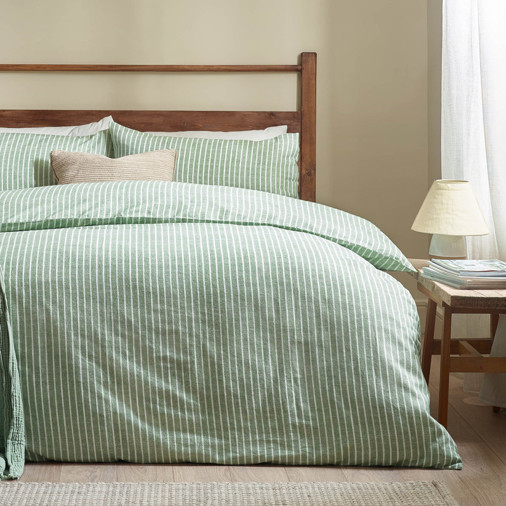 Holme Stripe Brushed Cotton Duvet Cover Set Forest Green