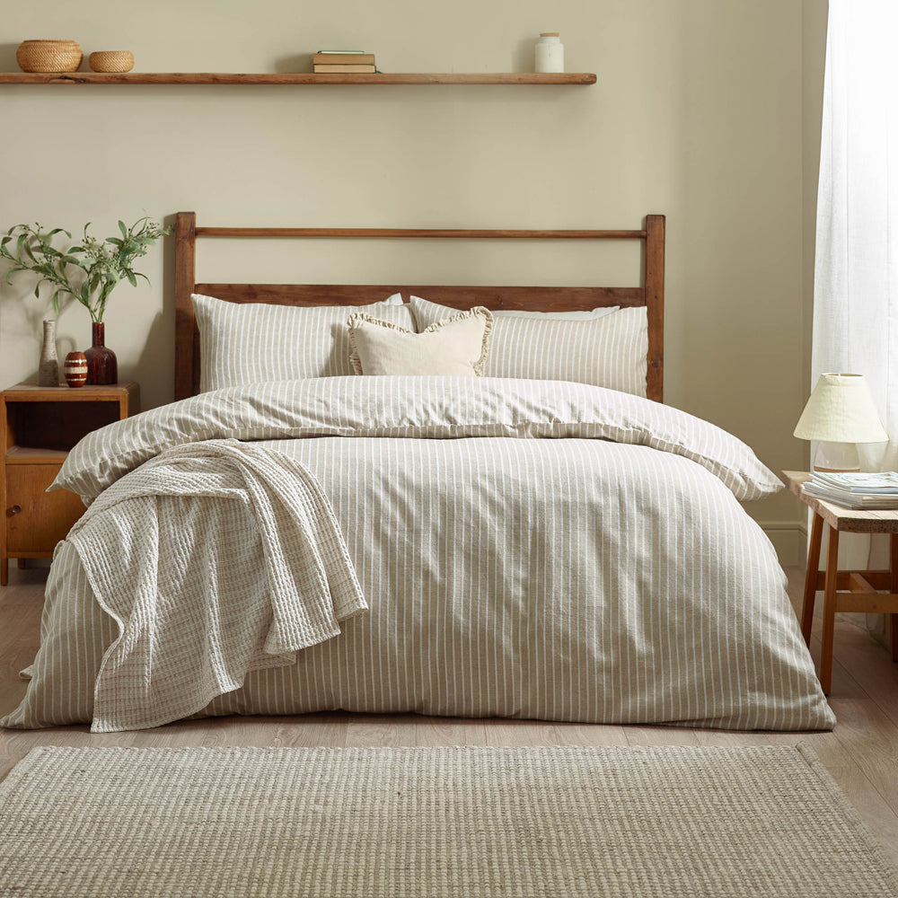 Holme Stripe Brushed Cotton Duvet Cover Set Natural