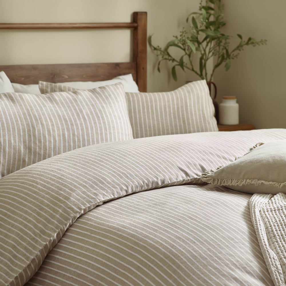 Holme Stripe Brushed Cotton Duvet Cover Set Natural