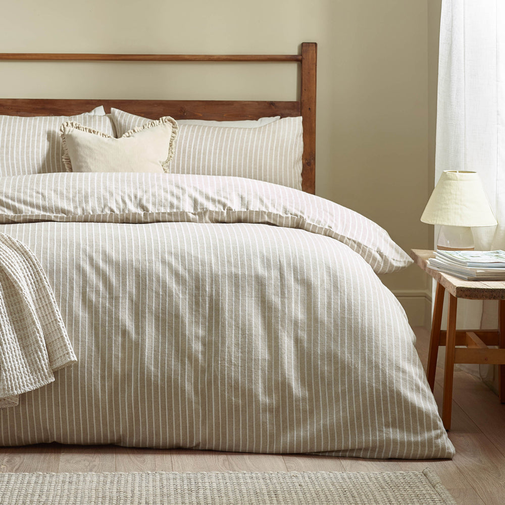 Holme Stripe Brushed Cotton Duvet Cover Set Natural